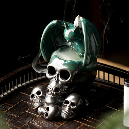 Blue Incense Burner Creative Skull Easter Halloween Backflow Incense Burner Sandalwood and Incense Burner Aromatherapy Decoration