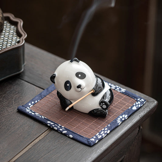 Cute Little Panda Hand-Painted Ceramic Ornaments Tea Ornaments Household Indoor Sandalwood Incense Stick Holder Incense Ceremony Incense Holder Incense Holder