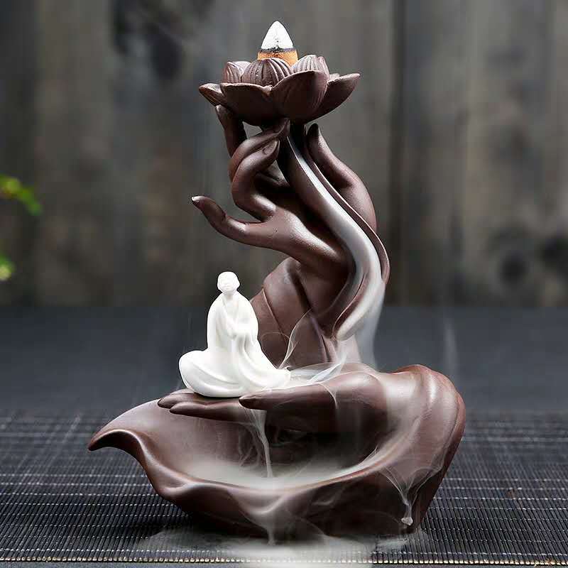 Ceramic Flowback Incense Burner Zen Buddha Hand Creative Home Agarwood Incense Burner Incense Holder Backflow Incense Purple Clay Ornaments Wholesale