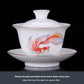 Dehua White Jade White Porcelain Three Pieces Gaiwan Single Gold Painting Tea Brewing Bowl Meeting High-End Tea Set Modern Ceramic Household