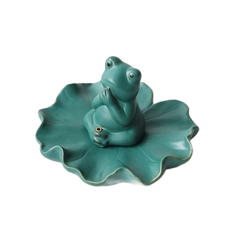 New Lotus Lotus Leaf Frog Incense Holder Ceramic Wire Censer Household Indoor Cable Incense Burner Water Drop Disc Stove