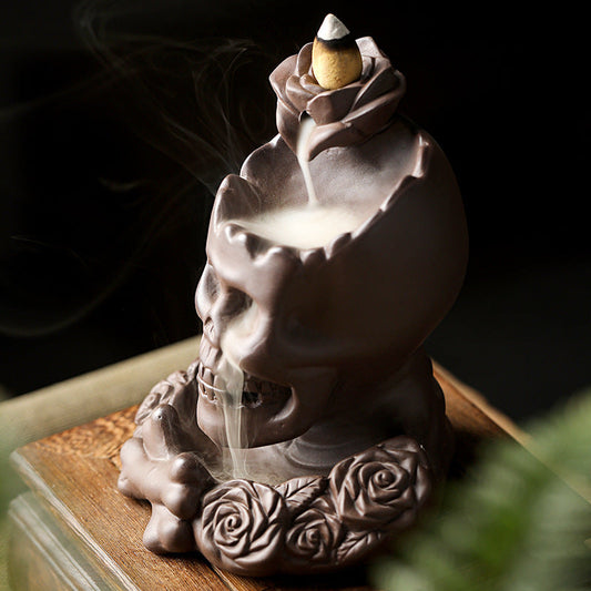 Purple Sand Skull Backflow Incense Burner Easter Ceramic Crafts Home Indoor Scene Decoration Incense Burner