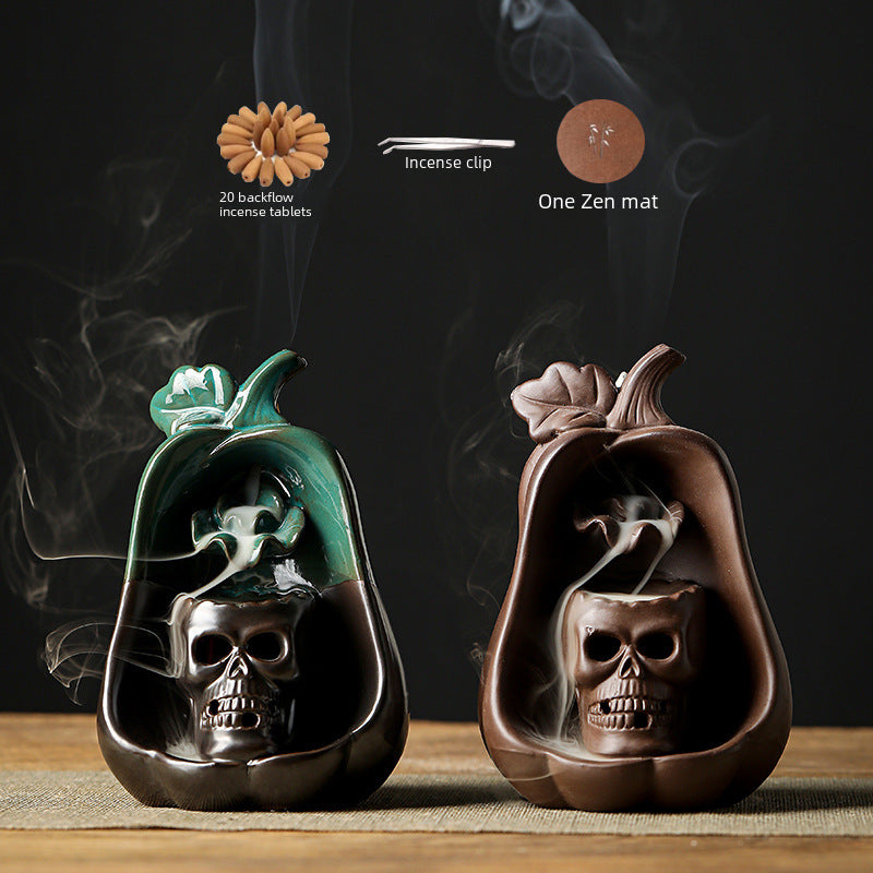 Blue Glaze Pumpkin Skull Backflow Incense Burner Home Indoor Easter Agarwood and Incense Burner Sandalwood and Incense Burner