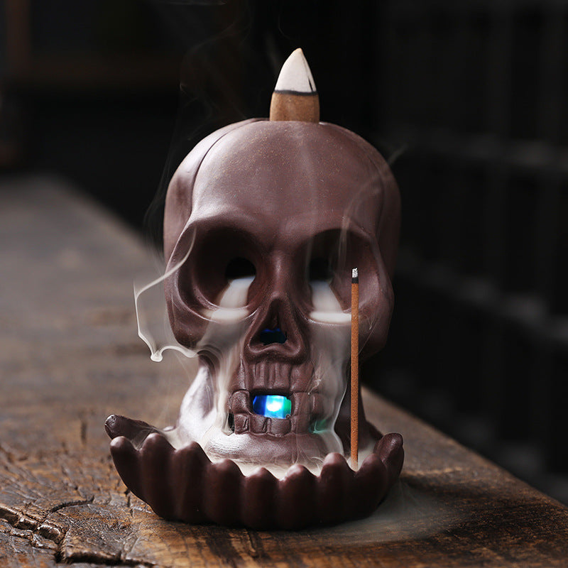 Purple Sand New Backflow Incense Burner Skull Head Halloween European Home Gift Decoration Backflow Incense Burner