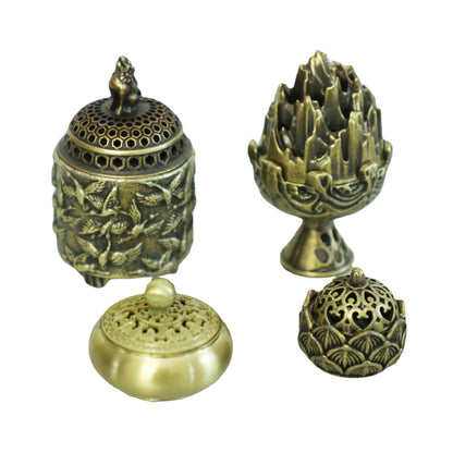 Rongsheng Incense Burner Mini Hollow Lotus Boshan Furnace Lucky Lion Indoor Incense Burner Antique Incense Holder Vintage Stove