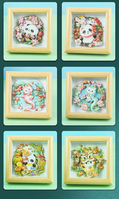 Cute Funny Panda Hollow Decorative 3D Painting Table DIY Home Decorative Small Ornaments3D Three-Dimensional Paper Sculpture Painting Chinese New Year