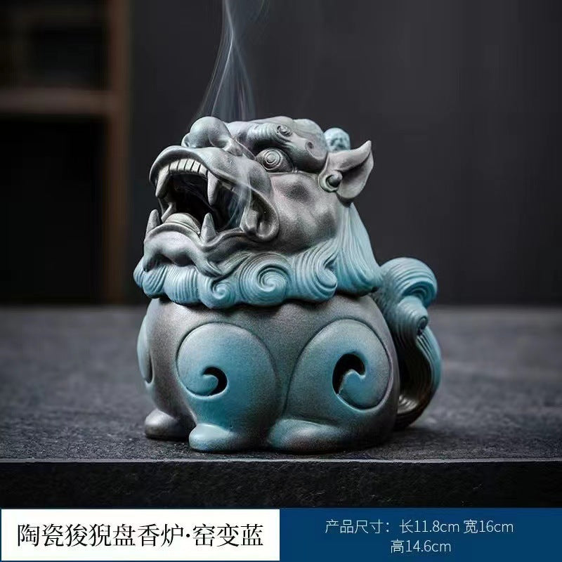 Lion Ceramic Incense Coil Burner Crafts Incense Ornaments Backflow Incense Burner Creative Home Incense Holder Incense Burner Tea Ornaments