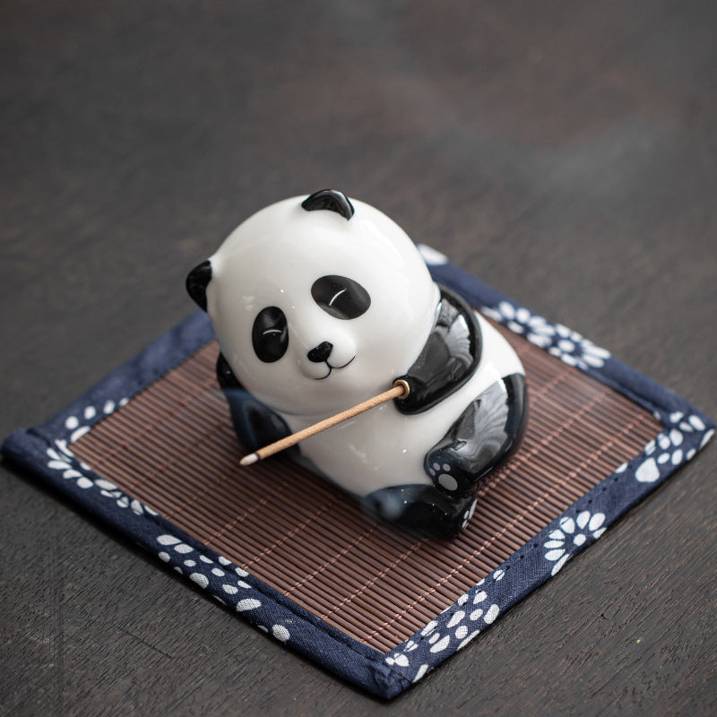 Cute Little Panda Hand-Painted Ceramic Ornaments Tea Ornaments Household Indoor Sandalwood Incense Stick Holder Incense Ceremony Incense Holder Incense Holder