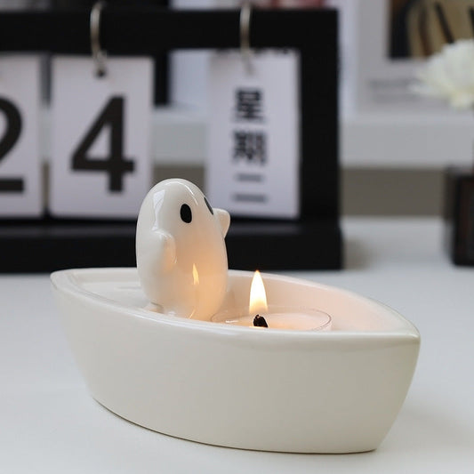 Halloween Ghost Candlestick Decoration Creative Boat Ghost Aromatherapy Ornament Funny Cute Gift Ceramic Crafts