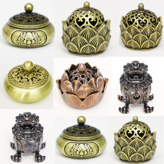 Rongsheng Incense Burner Mini Hollow Lotus Boshan Furnace Lucky Lion Indoor Incense Burner Antique Incense Holder Vintage Stove