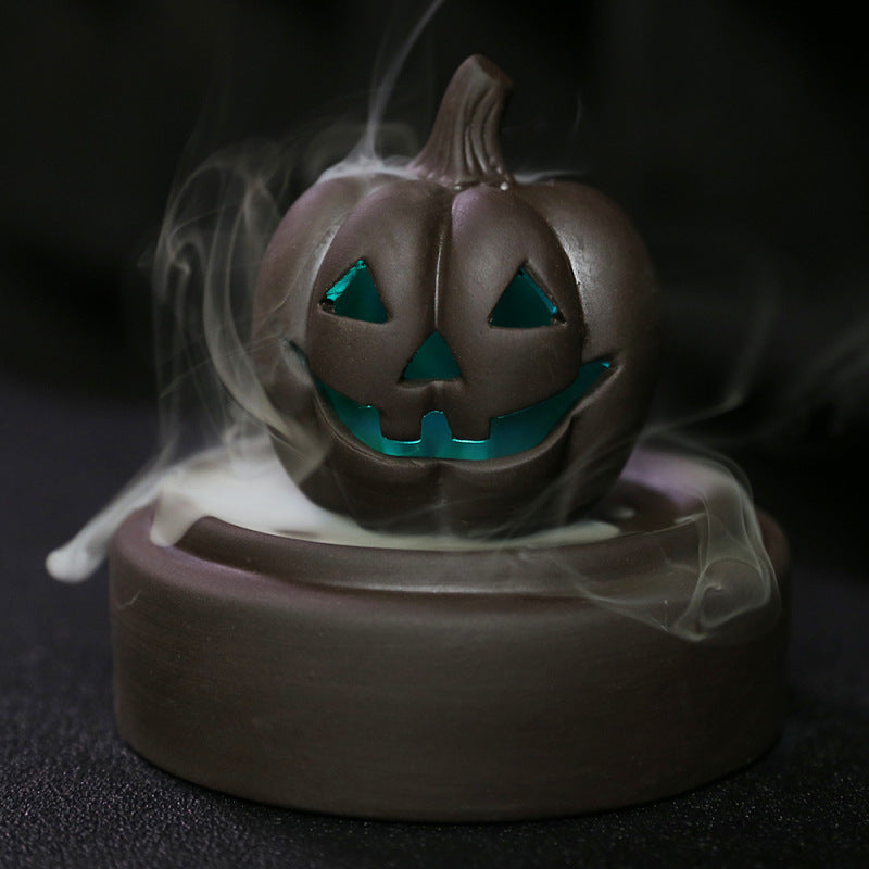 Purple Clay Backflow Incense Burner Creative Halloween Pumpkin LED Light Windshield Backflow Incense Burner Decoration