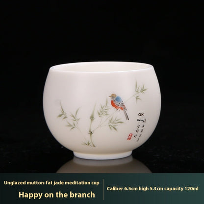 White Jade Plain Burning Ceramic Household Zen Cup Master Cup Guest Cup Kung Fu Tea Cup Tea Cup Men's and Women's Single Cup Single