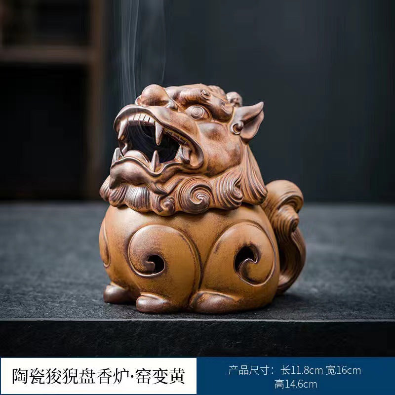 Lion Ceramic Incense Coil Burner Crafts Incense Ornaments Backflow Incense Burner Creative Home Incense Holder Incense Burner Tea Ornaments