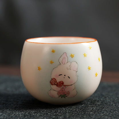 Pink Ru Ware Hand Painted Ceramic Tea Ware Cute Cartoon Master Cup Tea-Soaked Crack Kombucha Cup Guest Cup Female Personal Cup