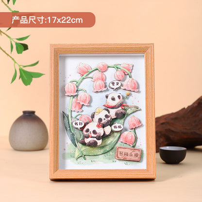 New Chinese National Treasure Panda3D Three-Dimensional diy Paper-Cut Painting Tourist Attractions Commemorative Gift Photo Frame Decoration Chinese New Year
