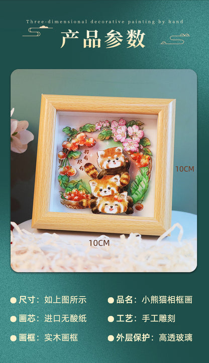 Cute Funny Panda Hollow Decorative 3D Painting Table DIY Home Decorative Small Ornaments3D Three-Dimensional Paper Sculpture Painting Chinese New Year