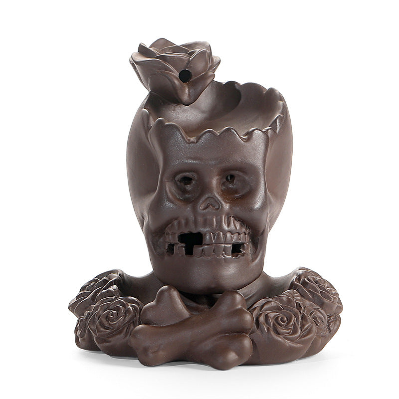 Purple Sand Skull Backflow Incense Burner Easter Ceramic Crafts Home Indoor Scene Decoration Incense Burner