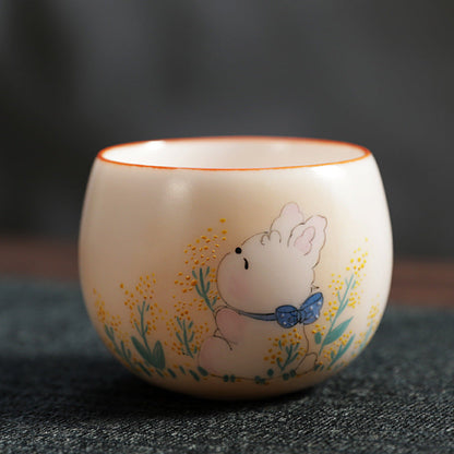 Pink Ru Ware Hand Painted Ceramic Tea Ware Cute Cartoon Master Cup Tea-Soaked Crack Kombucha Cup Guest Cup Female Personal Cup