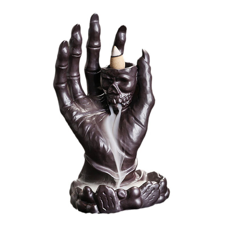 Ceramic Fambe Halloween Ghost Hand Backflow Incense Burner Creative European Ghost Festival Skull Head Buddha Hand Backflow Furnace