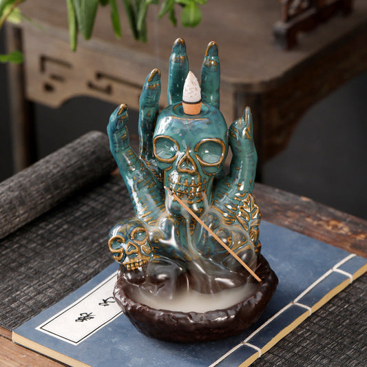 Backflow Incense Burner Ceramic Kiln Change Halloween Ghost Hand Creative European Ghost Festival Blue Skull Head Buddha Hand Exclusive for