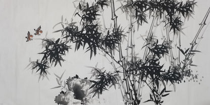 Chinese painting-ink bamboo. Bamboo and birds. Study decoration.