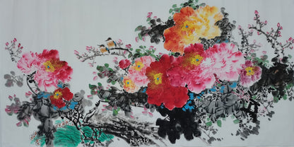 Chinese painting-peony and birds.  Living room decoration