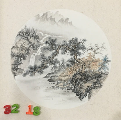 Chinese realistic painting-detailed painting.  Trees on the cliffs .   Painted on hard paper jam