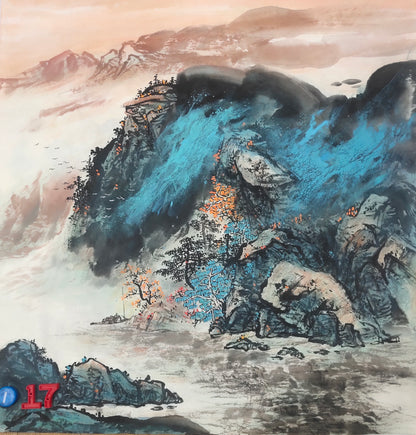 Chinese painting-Chinese landscape.  Colorful Mountains and clouds.  Living room decoration