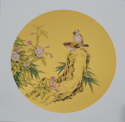 Chinese realistic painting-detailed painting.  Flowers and birds.   Painted on hard paper jam
