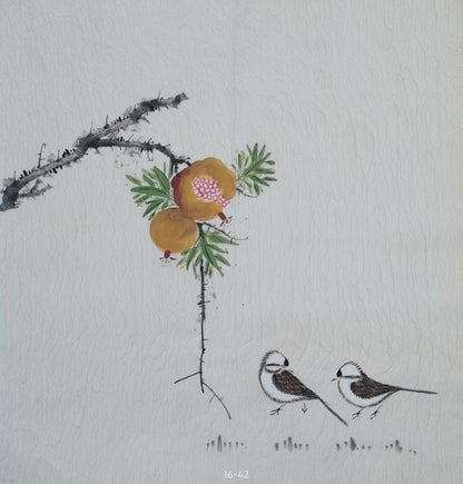 Chinese painting-plant. Pomegranate and birds. Study decoration