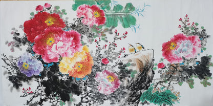 Chinese painting-peony and birds.  Living room decoration
