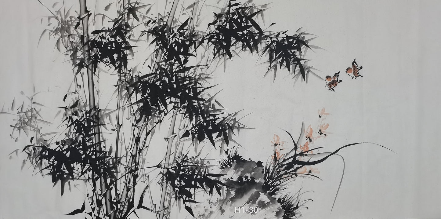 Chinese painting-ink bamboo. Bamboo and birds. Study decoration.