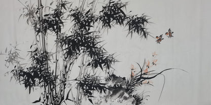 Chinese painting-ink bamboo. Bamboo and birds. Study decoration.