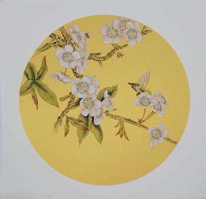 Chinese realistic painting-detailed painting.  Flowers and birds.   Painted on hard paper jam