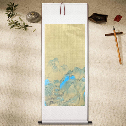 Chinese calligraphy-Scroll   Customize Simple. Red or blue and green mountain