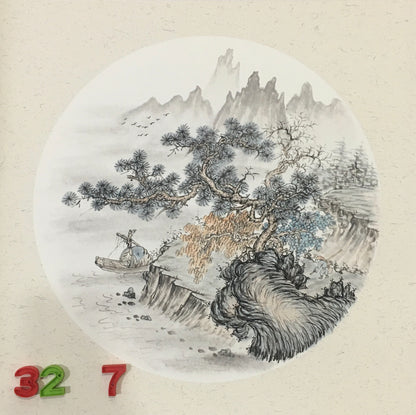 Chinese realistic painting-detailed painting.  Trees on the cliffs .   Painted on hard paper jam