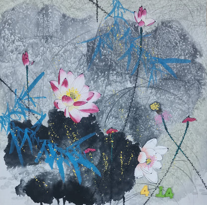 Chinese painting-Plants. Lotus. Living room decoration.