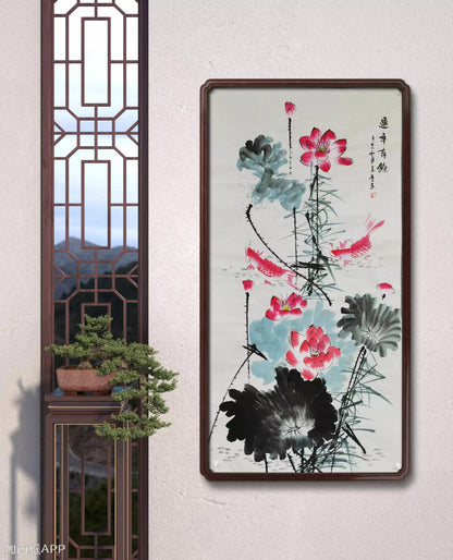 Chinese panting——fish playing under the lotus.  Decorations for living room and lobby.