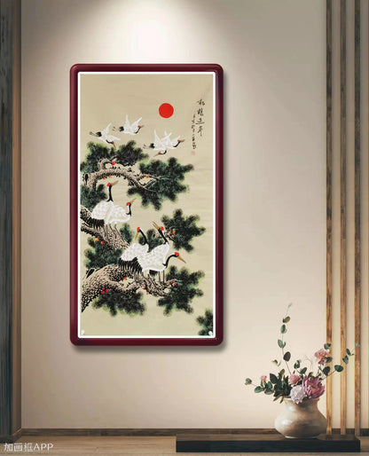 Chinese painting——Pine tree and red-crowned crane, Live Long and Prosper. best gift for parents, grandparents and senior citizens,
