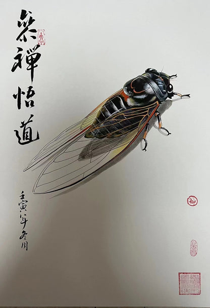 claborate-style painting—— cicada. dhyana; deep meditation, Set the world on fire, sudden success. decoration for offices
