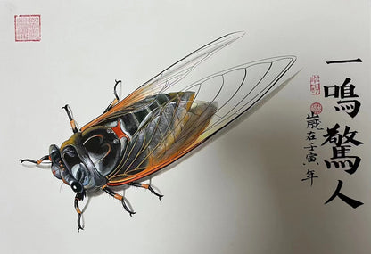 claborate-style painting—— cicada. dhyana; deep meditation, Set the world on fire, sudden success. decoration for offices