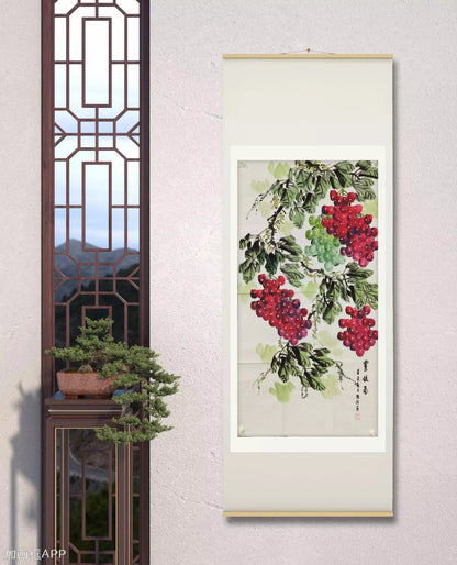 Chinese paiting- grapes.  bumper harvest, wish for more children and more happiness.Wedding gift. Gift for pregnant ladies and farmers.