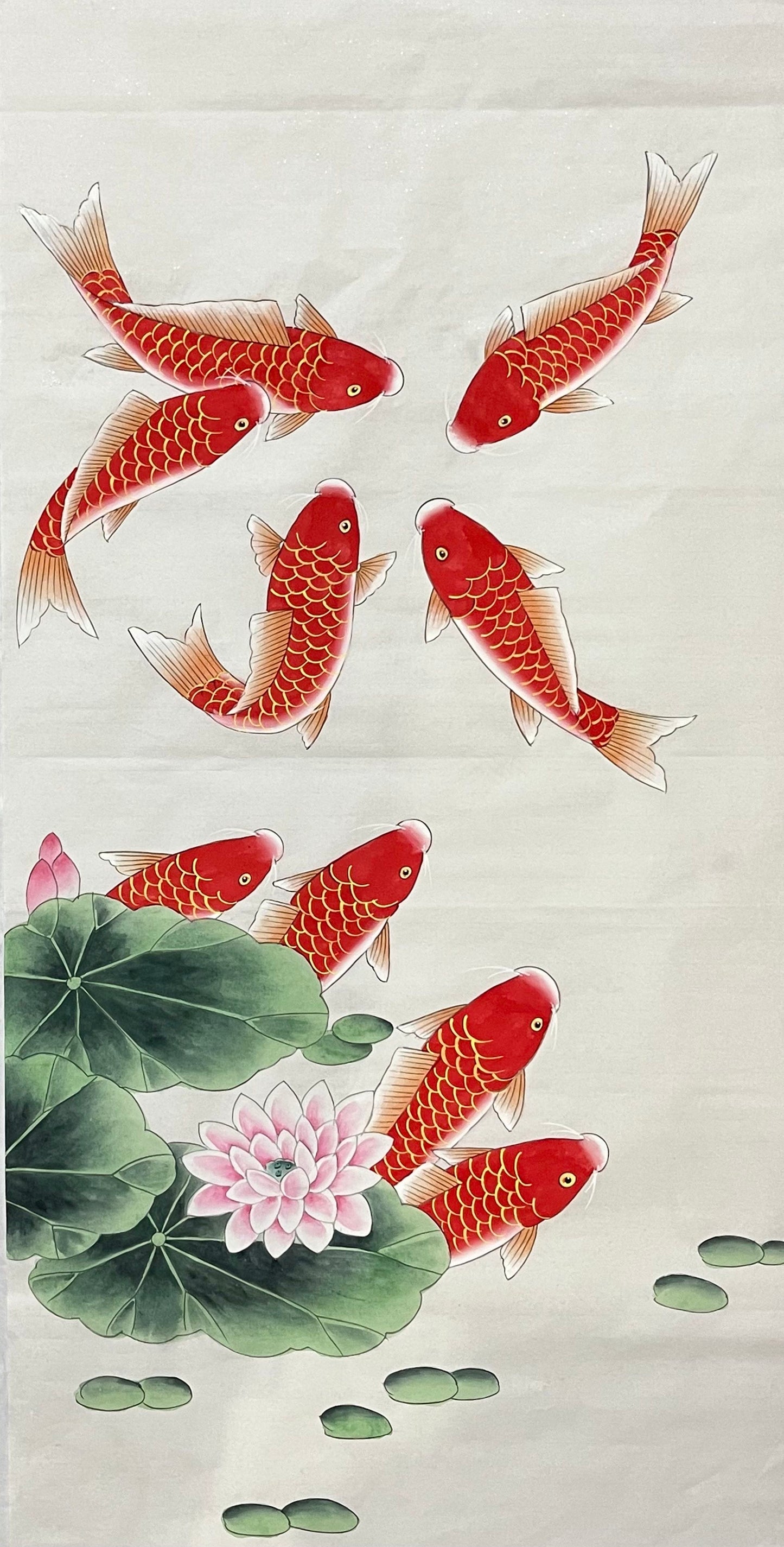 Chinese claborate-style painting- fish and lotus. Living room decoration