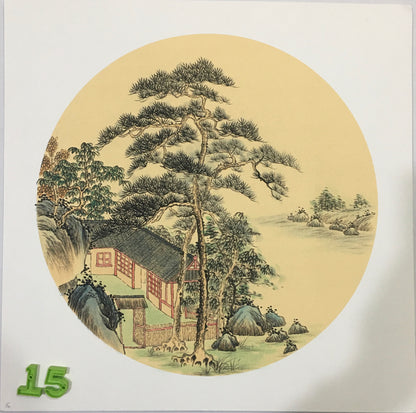 Chinese realistic painting-detailed painting.  Mountains and rivers.   Painted on hard paper jam