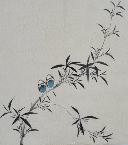 Chinese painting-Plant. Leaves and birds. Study decoration.