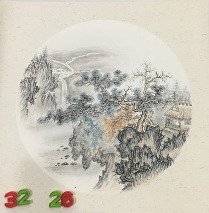 Chinese realistic painting-detailed painting.  Trees on the cliffs .   Painted on hard paper jam