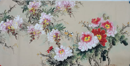 Chinese painting- realistic painting style. peony flowers   Lobby decoration, livingroom decoration