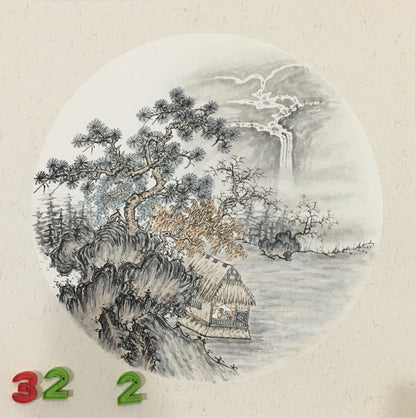 Chinese realistic painting-detailed painting.  Trees on the cliffs .   Painted on hard paper jam
