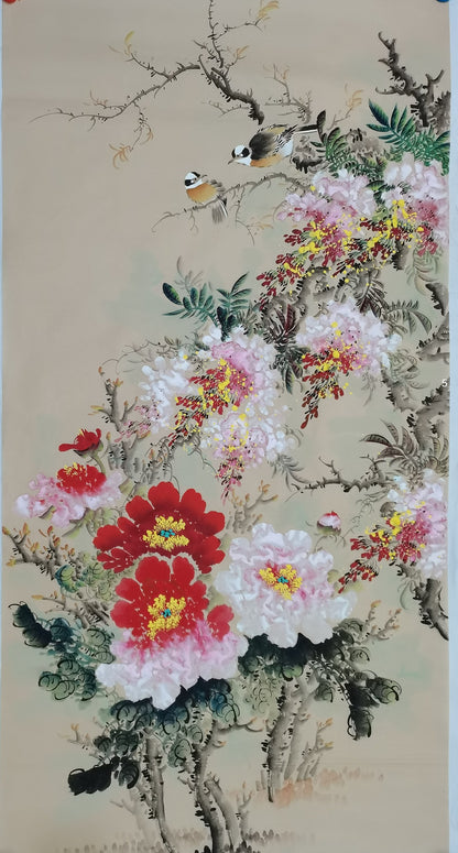 Chinese painting- realistic painting style. peony flowers   Lobby decoration, livingroom decoration