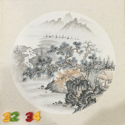 Chinese realistic painting-detailed painting.  Trees on the cliffs .   Painted on hard paper jam